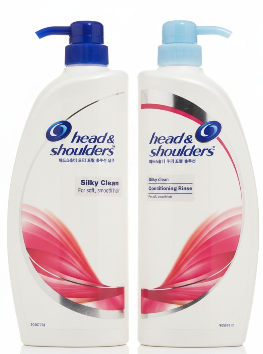 Head & Shoulders Silky Clean Hair Care Set - Shampoo & Conditioning Rinse for Soft, Smooth Hair 850ml each 2pcs